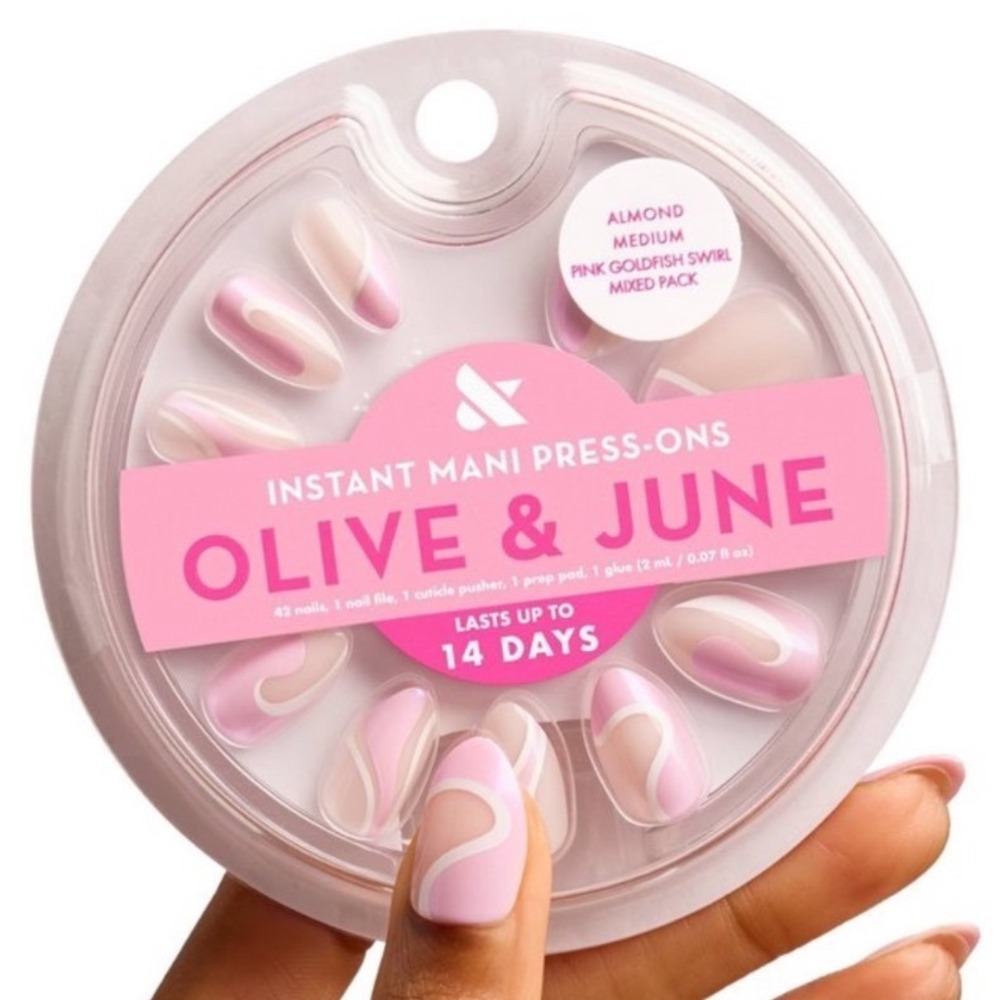 Olive & June Pink Goldfish Swirl Almond Medium Instant Mani Press-On Nails 42ct